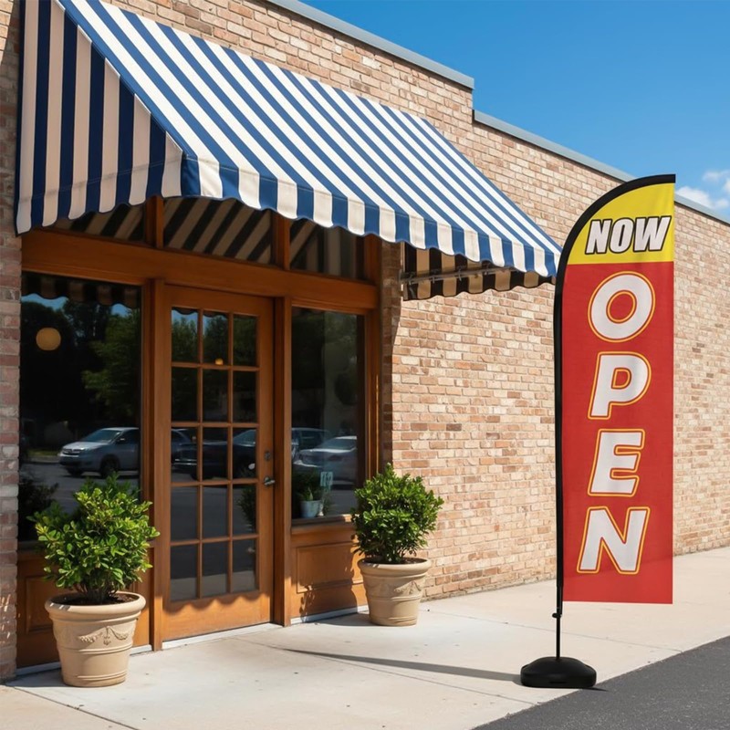 NOW OPEN Feather Flag, 8.2ft NOW OPEN Sign with Aluminum