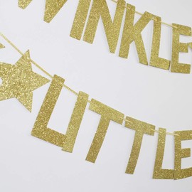 Twinkle Twinkle Little Star Gold Glitter Banner for Baby Shower/Kids Birthday Party Sign Decorations