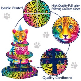 Rainbow Neon Leopard Cupcake Stand Cheetah Birthday Party Decorations 3 Tiers Leopard Cupcake Holder Cheetah Print Dessert Tower for Neon Animals Theme Party Supplies