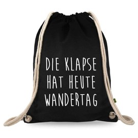 Turnbeutelliebe® Gym Bag with Saying – Funny Designs & Sayings – Printed – Cotton Black – Sports Bag – Backpack – Approx. 12 Litres – 37 x 46 cm (The Klapse hat Heute Wandertag)