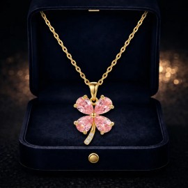 Forever 21 - Collar Plata 925 Oro 14k Trébol Cuatro Hojas Rosa Ajustable