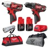 Milwaukee M12 12V Cordless Drill Driver/Impact Driver Combo Kit Bundle