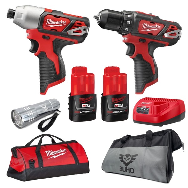 Milwaukee M12 12V Cordless Drill Driver/Impact Driver Combo Kit Bundle