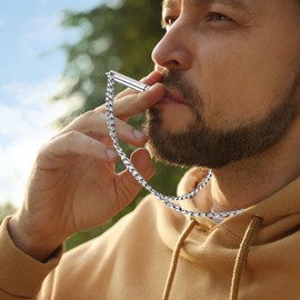 2 x Breath Chain Smoking Causation, Smoking Causation Chain, Smoking Ceasing Breathing Chain, Smokeless Aid for Anxiety, Stress, Panic Attack Relief Meditation (Silver + Black) with 2 Storage Bags,