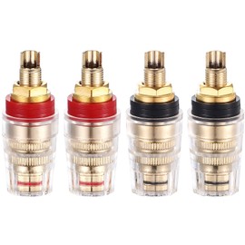 Facmogu 4PCS Black & Red Heavy Duty 5-Way Binding Post Banana Jacks 4mm, 24K Gold Plated Sold Brass Insulated Binding Post Banana Plugs, Speaker Amplifier Bindling Post Terminal Connectors - Short