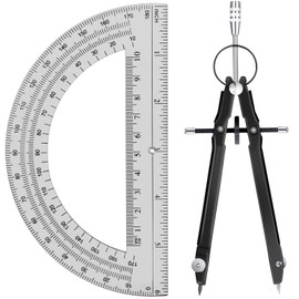 EBOOT Student Geometry Math Set, Metal Drawing Compass and 6 Inch Clear Swing Arm Protractors 180 Degree Math Protractor(Black and Black)