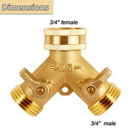 Triumpeek Triumpeek Brass Garden Hose Splitter, 3/4 Inch 2-Way Y Brass Hose Connector with O-ring Washers & Tape