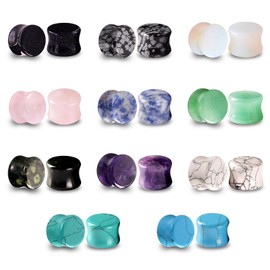 Longbeauty Natural Stone Flesh Tunnel Ear Plugs 6 mm - 16 mm Set of 22