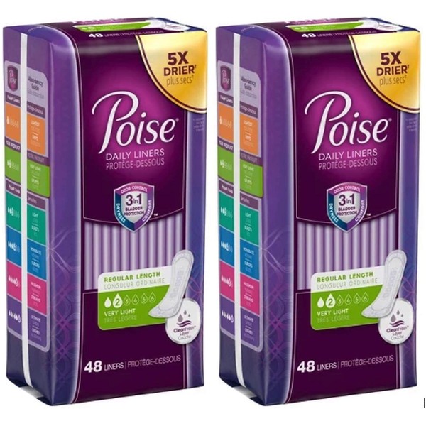 Poise Pantiliners Regular Length Very Light Absorbency 48ct Each (Pack of 2)