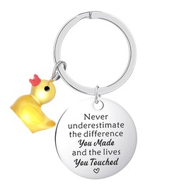 FRULX Stainless Steel Keychain with Small Yellow Duck Pendant,Teacher Gift for Women,Inspirational Keyring for Men and Women,Friendship Gifts for Her,Sister Birthday Presents,Friendship Keychain