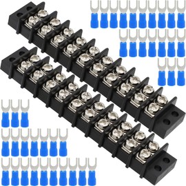 Terminal Block,2 Pack 10 Circuits 20-30A 200v-450v Dual Row Screw Terminals Strip +40 PCS Heat Shrink Wire Connectors