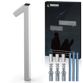 VONDERSO 5 Inch Floating House Numbers and Letters for Outside,Silver Metal Modern Outdoor Address Sign for Yard Street and Mailbox, Zinc Alloy Solid Address Numbers and Letters,number 1