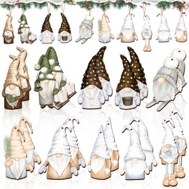20 Pieces Christmas Wooden Gnome Ornaments Christmas Wood Gnome Decors Christmas Leprechaun Gnome Hanging Sign Gnome Ornaments Pendants with Ropes for Christmas Tree Home Decor