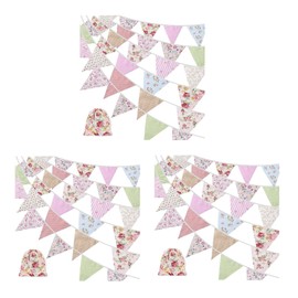 3X 40Ft Fabric Bunting, 42Pcs Outdoor Bunting Banner,Floral Vintage Cotton Triple-Cornered Flag for Birthday