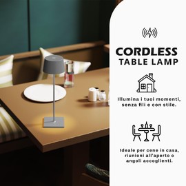 Palmina 842 LED Table Lamp, Dimmable, 4400 mAh LED Table Lamp, Wireless, IP54 Protection, Lamp for Indoor/Outdoor Use, Suitable for Dinner, Reading, Bedroom, Garden and Much More, Grey
