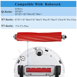 Rubber Main Brush Compatible with Roborock Q Revo/S7/S7+/S7 MaxV/S7 MaxV Plus/T7S/T7S Plus/Q7/Q7 +/Q7 Max/Q7 Max+/Qrevo Pro/Qrevo S/Qrevo Plus Robot Vacuum Cleaner