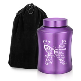 SOITIS Purple Stainless Steel Butterfly Urn for Ashes - 8.27 Inches Decorative Cremation Urn with Engraved Memorial Design, Adult Keepsake Urn with Velvet Bag, Sympathy Gift for Loved Ones