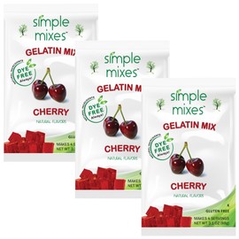 Simple Mixes Natural Gelatin Dessert, Cherry, Healthy Snack, Dye-Free, No Gluten or Fat, Kosher, 3 Pack