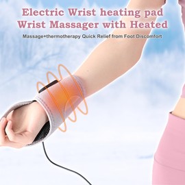 WOOLALA Heated Wrist Brace with Massager USB Portable Electric Heating Pad for Carpal Tunnel and Tendonitis Relief Massage Heated Wrap for Wrist Warmer for Left and Right Hand Common