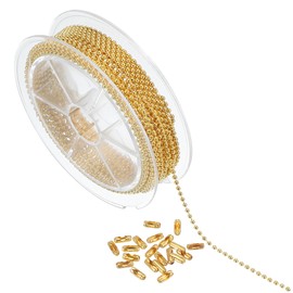 PATIKIL 16.4 Feet Stainless Steel Ball Chain, Dog Tag Chain Bulk Beaded Necklace Chains with 20 Pcs Connectors for Jewelry Making DIY Crafts Hanging Decoration, Gold