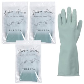 THREETA Rubber Gloves, For Kitchen Work, Long, Thick, Dishwashing, Kitchen Gloves, Nuance Color, Set of 3 (Medium, Dull Blue)