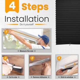 6 Packs Cordless Blackout Pleated Blinds Light Filtering Darkening Temporary Paper Shade 36 in x 72 in Easy Lift Trim-at-Home Black