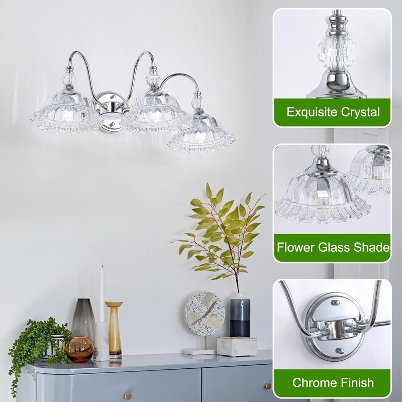 ZHUOER Chrome Bathroom Vanity Light Fixtures 3 Lights Vanity Lights