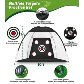 MUVPOH Golf Net: 10x7ft Golf Practice Net for Backyard Chipping Driving with Dual-Turf Golf Hitting Mat, All-in-1 Outdoor Indoor Golf Hitting Net with Multiple Targets, Golf Aid for Men/Golf Lovers