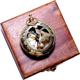 Shiny brass Handmade Push Open Sundial Compass With Rose Wood Box Nautical vintage Fully Functional Compass.