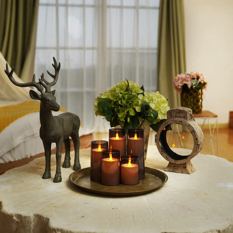 Homemory Gray Flickering Flameless Candles, Battery Operated Acrylic LED Pillar