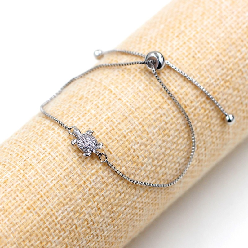 Platinum Plated Cubic Zirconia Turtle Adjustable Bracelets - Sea Element