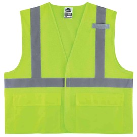 Ergodyne unisex adult Vest, R, 2, Pockets, & High Visibility Reflective Safety Vest Type R Class 2 Two Exterior Pockets Hook Loop Closure, Hook Loop Lime, Small-Medium US