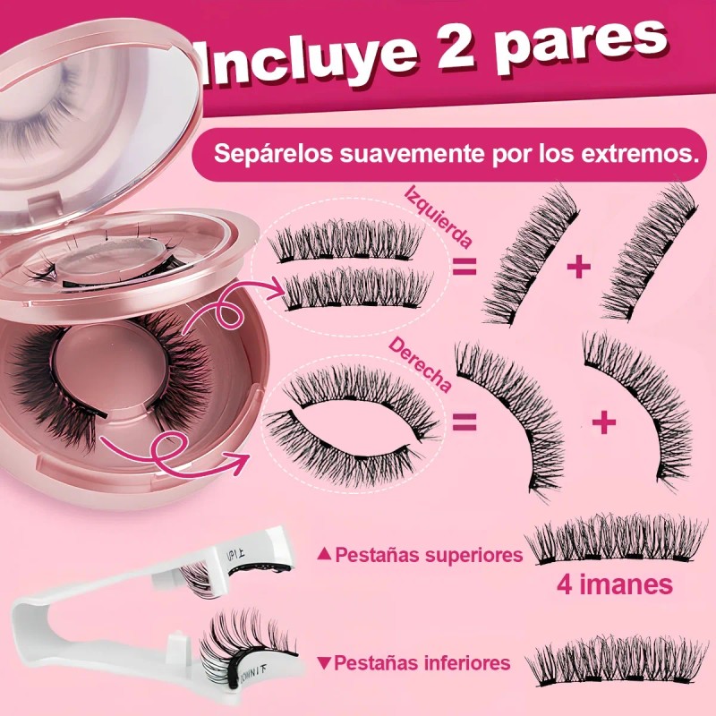 Pestañas Magnéticas Sin Pegamento Con Aplicador 2 Pares Lash