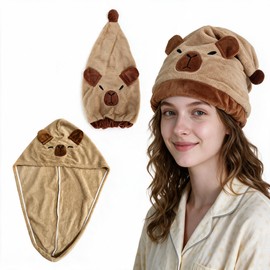 YCDKK Capybara Gifts, 2 Pack Microfibre Hair Drying Caps, Cute Capybara Hair Towel Wraps for Girls Women, Quick Dry Hair Turban Hats, Novelty Bathroom Gift for Christmas Birthday