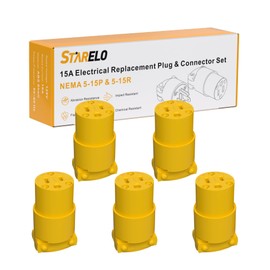 STARELO 5PCS Connector Extension Cord Ends Yellow Shell 125V 15A 2Pole 3Wire NEMA5-15R Industrial Grade 3-Prong Straight Blade Grounding Type,UL Listed(Female).
