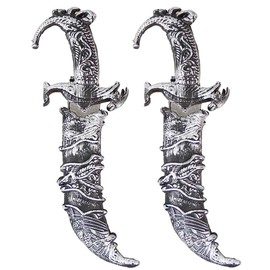 Lanxitown 2 Pcs Plastic Dagger Fake Knife Pirate Sword for Pirate Costume Accessories Prop Knife with Sheath Toy Knife Plastic Sword (Grey)