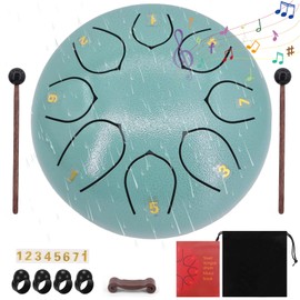 Audasi Steel Tongue Drum 6 Inches 8 Notes Rain Drum for Outside Garden Handpan Drum for Outdoor Instrument Rain Music Drum for Musical Education Entertainment Meditation Yoga Zen Gifts Moss Blue