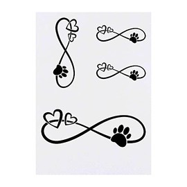 4 x 'Infinity Hearts & Paw' Temporary Tattoos - Water Resistant, Skin-Safe, Non-Toxic Transfers, Mixed Sizes (TO00046461)