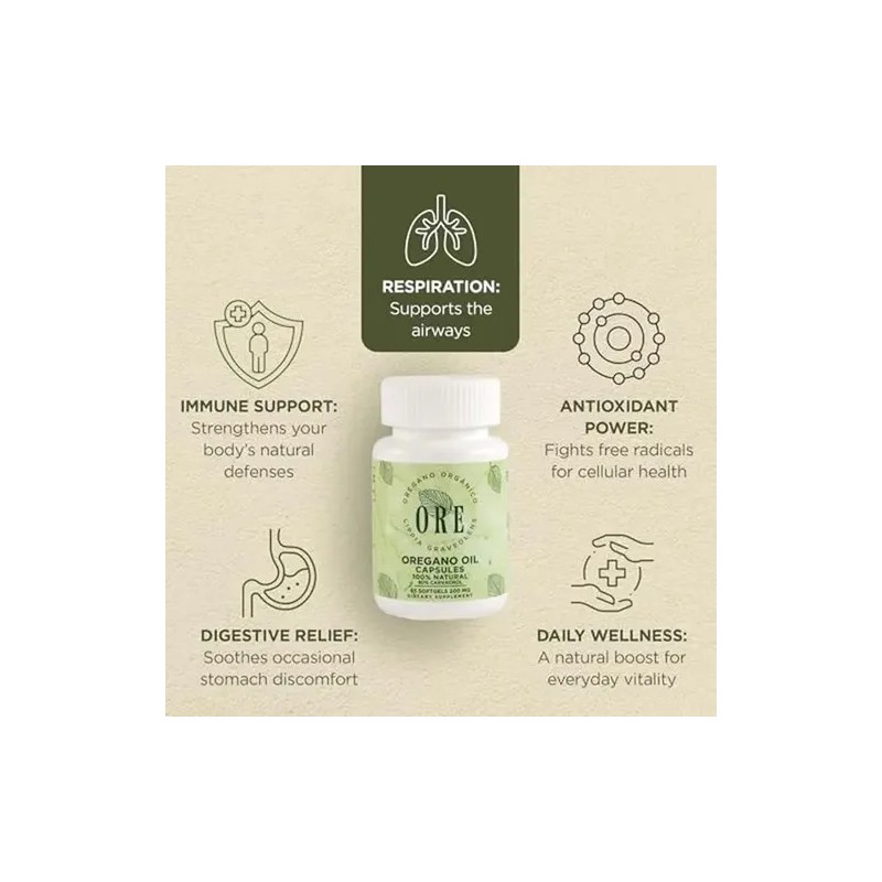 Ore Cápsulas Aceite De Orégano 80 Carvacrol 65ct