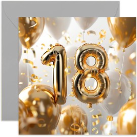 Old English Co. 18th Birthday Card for Daughter Son - Special Age Milestone Number Card - Gold Number Balloons - 18th Birthday Card for Him Her Friend - Female Male Card | Blank Inside