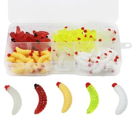 Vicloon Fishing Soft Lure Grubs Worm, 100 Pcs Bionic Worms Fishings Baits, Soft Artificial Bread Worms Fishing Lure, Bait Fake Worm, Fishings Lures Grubs for Trout, Bass, Pike, 5 Colors
