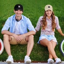 ASVEL Gorras de Béisbol,Sombrero para el Sol,2 PCS Gorra Ajustable con R Logo Bordad, Gorra Deportiva Unsex, para Correr y Actividades al Aire Libre (Negro+Beige)