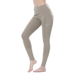SPOEAR Horse Riding Pants Equestrian Women Full Seat Breeches Horseback Riding Tights Silicone Pockets(Khaki,M)