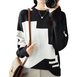 unifiss 033A Knit, Bi-Color, Pattern, Crew Neck, Long Sleeve, Cute, Warm, Spring, Autumn, white