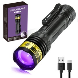 DARKDAWN UV Flashlight 395nm Black Light Mini USB Rechargeable Ultraviolet LED Blacklight Woods Lamp Powerful Fluorescent Portable Detector for Pet Urine Stains, Scorpions, Resin Curing