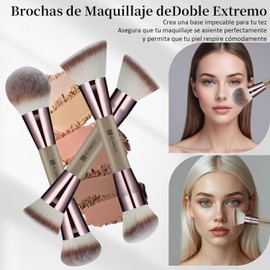 HEYMKGO Brochas de Maquillaje, Set Profesional de Brochas de Maquillaje de 40 Piezas de Doble Punta para Base, Rubor, Corrector, Contorno, Polvo y Sombras de Ojos, Herramientas de Maquillaje con Esponjas y Puffs, Bolsa Transparente para Difuminar, Pulir e