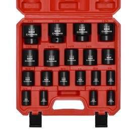 CASOMAN 19 Piece 1/2-Inch Drive Standard Impact Socket Set, SAE, Shallow, 3/8" to 1-1/2", Cr-Mo Alloy Steel, Radius Corner Design, Impact Grade