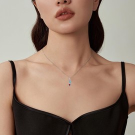 LONAGO Seahorse Necklace for Women 925 Sterling Silver Blue Seahorse Holding Heart Shaped Birthstone Pendant Necklace (July)