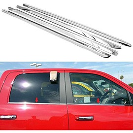 Sizver Polished Stainless Steel Window Sills Trims for 2009-2017 Dodge Ram 1500 Crew Cab/Mega Cab ^Rear Window sill Measures at 33" not 24.5"^
