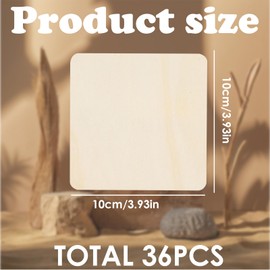 Square Wooden Craft Pieces 36 Pcs, 10x10 cm, 0.3 cm Thick, Natural, Unfinished Blank Wood for DIY, Painting, Writing, Dyeing and Decorating, Environmentally Friendly and Aesthetically Pleasing